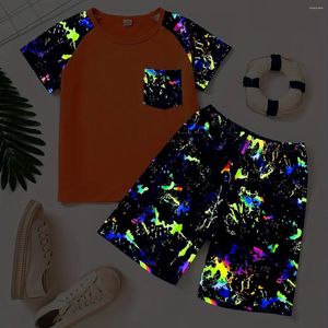 Ensembles de vêtements garçons T-shirt à manches courtes Costume 3D Imitation Glow-in-the Dark Printing Children's Summer Home Pyjamas Breathable Set