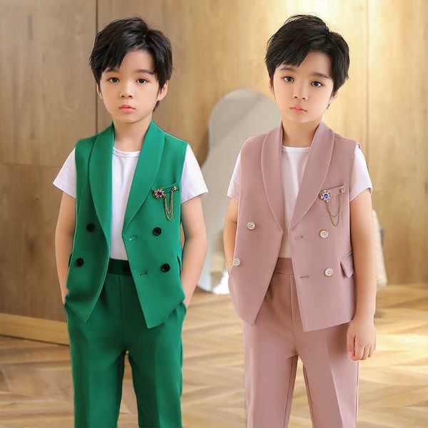 Ensembles de vêtements garçons couleur unie costume gilet pantalon tenues enfant double boutonnage gilet vêtements de mariage ensembles enfant en bas âge robe formelle enfants smokings