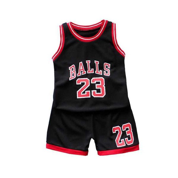 Ensembles de vêtements Boys Sports Basketball Suit Été Nouveau enfant Fashion Casual Letter LETTRE SEPLESS VIET BÉBÉ + T-shirt 2 pièces pour enfants D240514