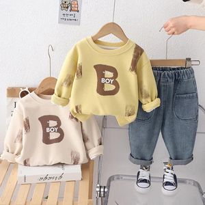 Sets de ropa Boys Spring Autumn 2024 Niños Capas de algodón Sweats Pantalones de mezclilla 2 PCS Traje de jeans para Baby Tracksuits Kids 5y