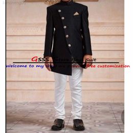 Kledingsets Jongens Pak Indian Style Wedding Tuxedo Black Formal Blazer Pants 2 -delige kinderjasset komen Enfant Garon W0222