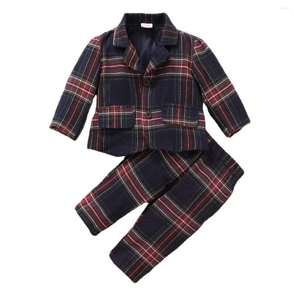 Vêtements Ensembles Boys Suit Plaid tenue bébé 1 2 3 ans Gentleman Vêtements Festive Robe Fashion Infant 2pcs Spring Autumn Boutique Wears