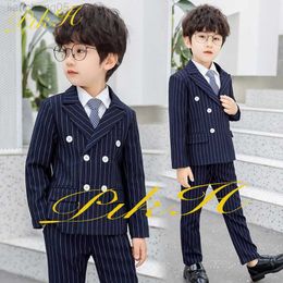 Ensembles de vêtements garçons costume rayé Double boutonnage veste 2 pièces enfants personnalisé Blazer pantalon mariage smoking décontracté mode tenue W0222