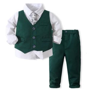 Conjuntos de ropa Trajes para niños Blazers Ropa Trajes para boda Fiesta formal Chaleco de bebé a rayas Camisa Pantalones Niños Ropa de abrigo para niños Conjunto de ropa 231027