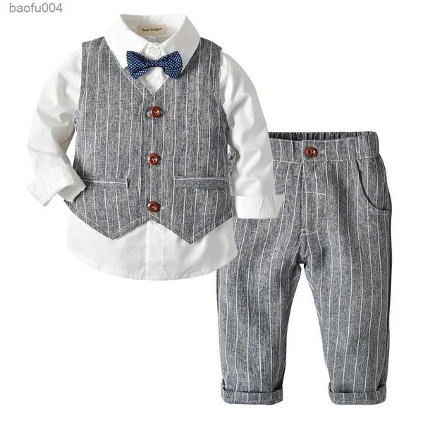 Conjuntos de ropa Trajes para niños Trajes de ropa para boda Chaleco de bebé a rayas Camisa Pantalones Niños Ropa de abrigo para niños Conjunto de ropa R231113