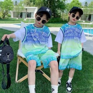 Kleding Sets Jongens Zomer 2023 Sport Pakken Voor Kinderen Basketbal Trainingspakken Tie-Dye ShirtsandShorts Kleding School Outfits 3-14years