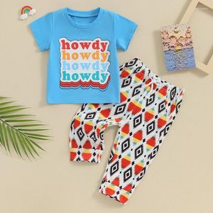 Kledingsets Jongens Zomer 2PCS Outfit Korte mouw Letterprint Tops en Geometrisch patroon/veebroek