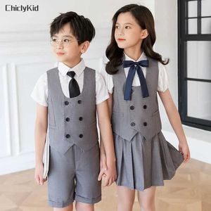 Kledingsets jongens zomerschool uniform tanktop shorts meisjes taille jas rok kinderen kleuterschool kleding set kinderkleding Q240517