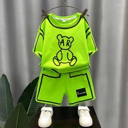 Kledingsets Jongens Zomer Set 2024 Kinderen Koreaanse Korte Mouw T-shirt Shorts Tweedelige 2-9T Baby cartoon Casual Sportkleding