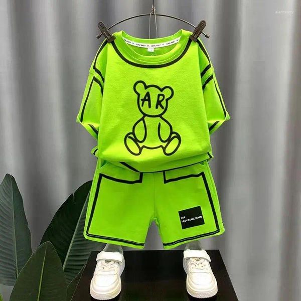 Ensembles de vêtements pour garçons, ensemble d'été 2024, t-shirt à manches courtes et short coréen pour enfants, deux pièces 2-9T, vêtements de sport décontractés pour bébés