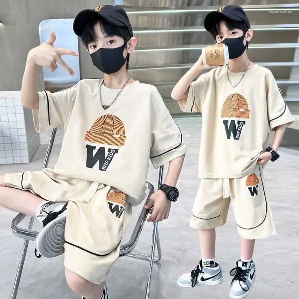 Conjuntos de ropa Traje de verano para niños Niños casuales Pantalones de manga corta 2 piezas de niños adolescentes Conjunto de ropa deportiva de algodón 5 6 8 10 12 14 años