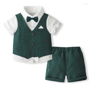 Conjuntos de ropa Traje de boda para niños Página Traje formal Portador de anillo Ropa de fiesta para niños pequeños Pantalones cortos Chaleco Camisa blanca