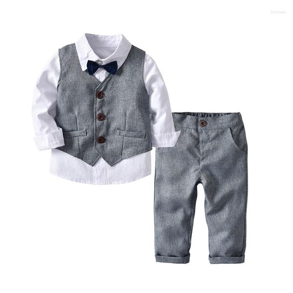 Ensembles de vêtements garçons costumes de mariage enfants vêtements enfant en bas âge costume formel vêtements pour enfants gris gilet chemise pantalon tenue bébé