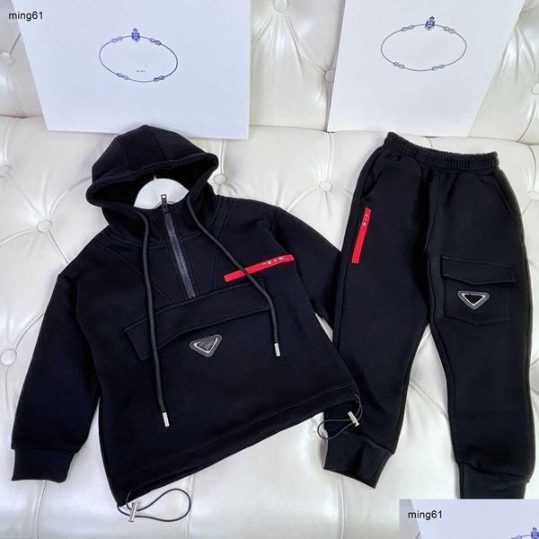 Ensembles de vêtements Survêtements de marque pour garçon et fille de haute qualité bébé veste à capuche ensemble enfants taille 110-160 cm demi-zip sweat à capuche pantalons de survêtement oc dhzwd