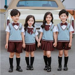 Kleding Sets Britse Schooluniform Kinderen Korte Mouw Pak Plooirok Kid Koreaanse Japanse Kleuterklas Kleding Set Outfit 230612