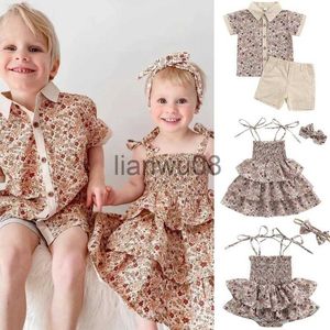 Ensembles de vêtements frère et soeur tenues assorties été enfants bébé vêtements garçons shorts à manches courtes gentleman costume filles robe bébé barboteuse x0803