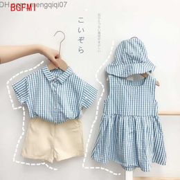 Conjuntos de ropa Brother and Sister Outfit 2023 New Children's Plain Summer Clothing Baby Boys Camisa de manga corta + Shorts Baby Girls Dress Z230717