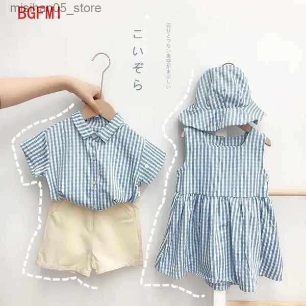 Ensembles de vêtements Brother and Sister Tentifit 2023 New Childrens Plain Summer Vêtements Baby Boy Short Shirt + Shorts Robe fille Q240425