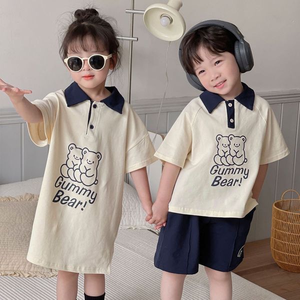 Conjuntos de ropa Trajes de hermana hermana Niños Moda Jersey Cuello vuelto Tops Pantalones cortos sólidos Niñas Dibujos animados Vestido lindo Vestidos de oso 230412