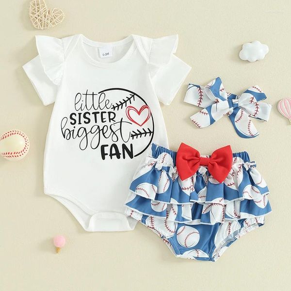 Vêtements Ensembles Bulingna Born Baby Girl Baseball tenue Petite sœur Biggest Fan Fan Short Rober Shorts 3pcs Vêtements