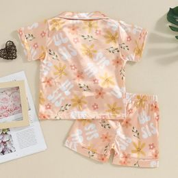 Ensembles de vêtements Bulingna enfants bébé fille soeur correspondant tenue à manches courtes boutonnée pyjama floral chemise avec short été satin pyjama ensemble