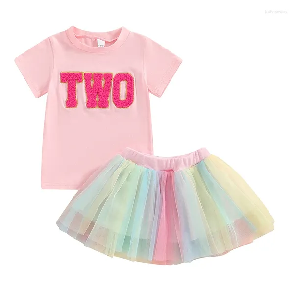 Ensembles de vêtements Bulingna Toddler Baby Girl Turnet Birthday Twirt Twe Four Four Five Six T-shirt T-shirt tutu jupe gâteau Smash Summer