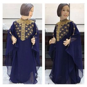 Kledingsets Caftan Abaya Kralen Kinderen Jurk Set Round Neck Bell Mouwen Dubai Kaftan lange jurk