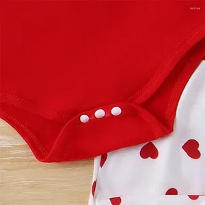 Ensembles de vêtements Caoirhny Infant Girl Valentine S Day 3pcs Tenue à manches longues à volants avec un pantalon coeur et un bandeau à nœud