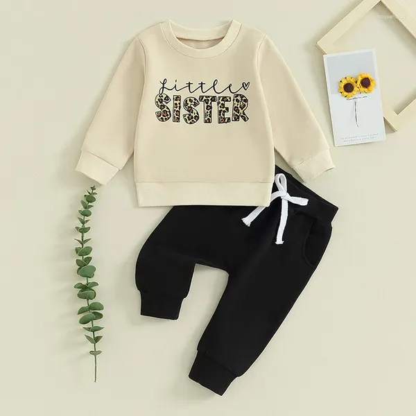 Ensembles de vêtements Carolilly Born Baby Girl Turnits 2pcs Set Big Sister Little Letters Imprimer un sweat à manches longues