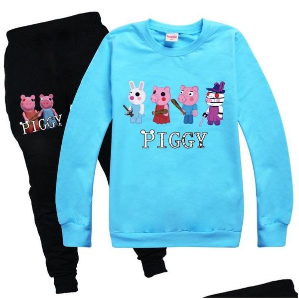 Ensembles de vêtements Cartoon Robloxing Piggy Toddler Boy Automne Vêtements ONECK Set à manches longues Tshirt Children Girls Sweatshirt Drop de Dhdst