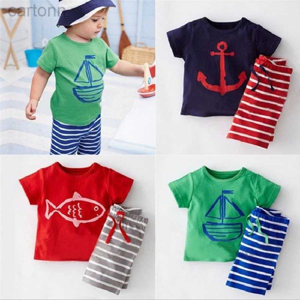 Ensembles de vêtements Casual bébé garçons vêtements costumes été marin enfants T-shirt rayé pantalons courts ensembles 100% coton enfants mer marine ancre t-shirt ldd240311