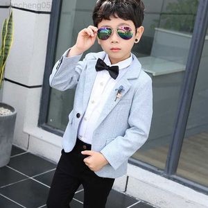 Ensembles de vêtements Casual Blazer Manteau Pour Enfants Garçons Freebie Cadeau Broche Veste Bleu Clair Pour Prom Graduation Costume Coton Nouveaux Vêtements Pour Enfants W0222