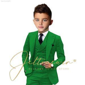 Kledingsets Casual Green Boys Suit bruiloft 3 -delige Tuxedo Party Kids Formele jasbroek Vest Peaked Rapel Fashion Outfit voor kind W0222