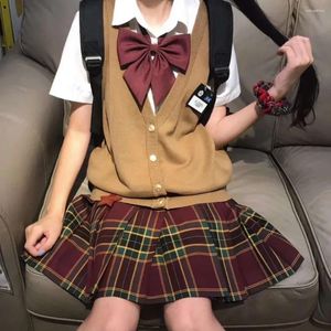 Kledingsets Casual JK Gebreid katoenen V-hals vest Kerst geruite plooirok Japans schooluniform Anime Cosplaykostuums Dames Jaar