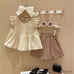 Set di abbigliamento Casual Ruffles Neonate Gilet e pantaloncini Completi estivi Completi vintage per bambini