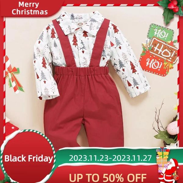 Ensembles de vêtements Ceeniu 1-5Y Toddler Boys Tenue de Noël pour enfants Chemises d'arbre de Noël et salopette rouge Costume de bébé année