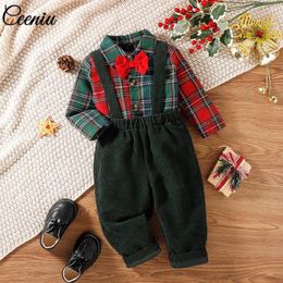 Ensembles de vêtements Ceeniu Bébé Enfants Vêtements de Noël Tenue Garçons Chemises à carreaux rouges Corduroy Salopette verte Costume de l'année de naissance pour