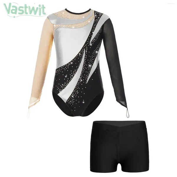 Vêtements Enfants filles enfants à manches longues Costume de patinage artistique Ballet Danse Leotard Gymnastique Acrobatics Sports Bodys avec short