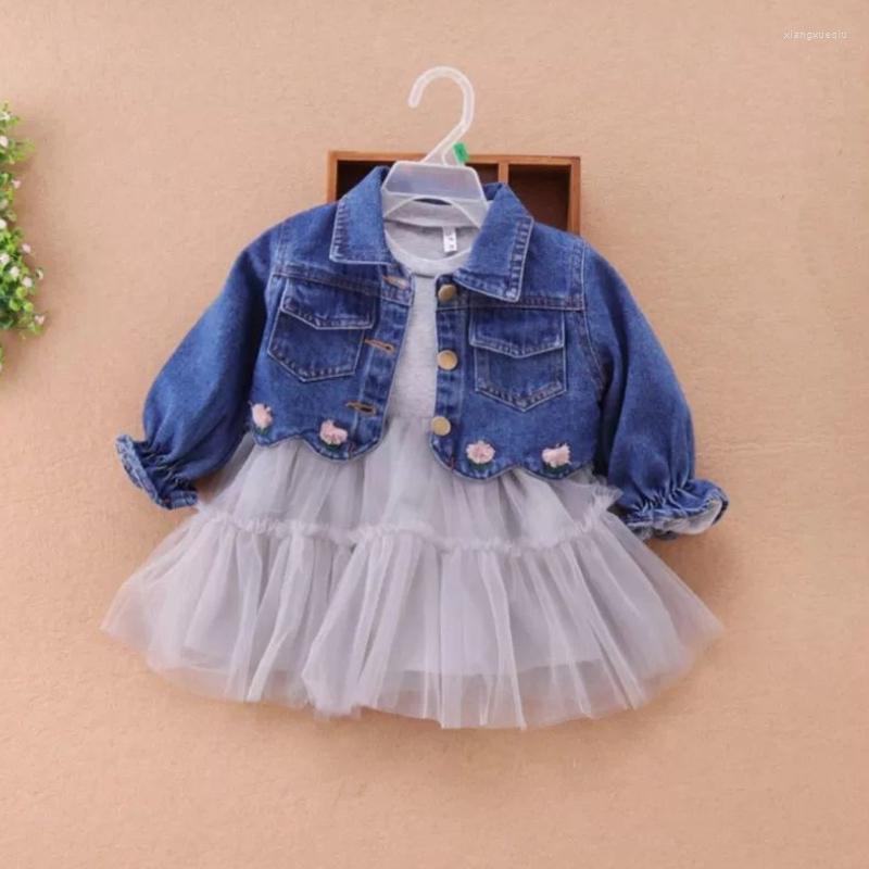 Conjuntos de roupas crianças 2023 primavera outono meninas jaqueta cintura alta curta cor pura algodão vestido de princesa roupas de bebê conjunto
