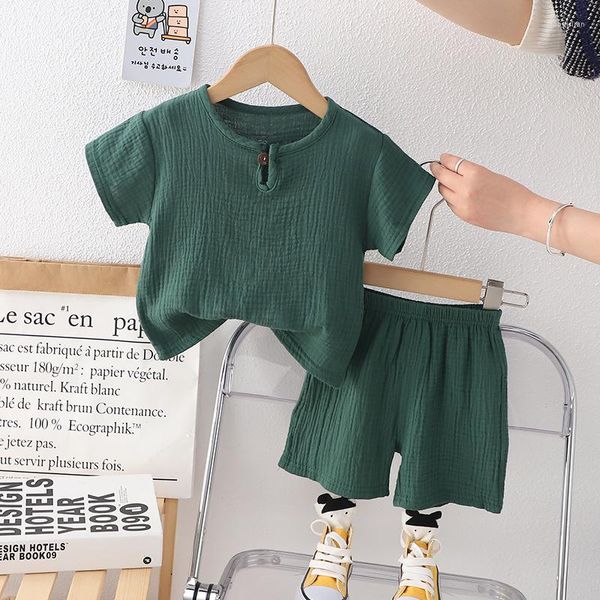 Ensembles de vêtements Costume d'été pour enfants Vêtements de style coréen pour bébés garçons de 18 à 24 mois T-shirts et shorts à manches courtes de couleur unie