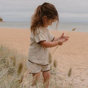 Ensembles de vêtements Hauts pour enfants T-shirts Col rond Pull Enfants Court Coton Doux Solide Propre Simple Décontracté Confortable Été Unisexe