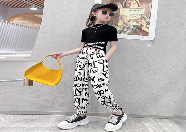 Ensembles de vêtements Enfants Bébé Filles Vêtements Tenues d'été Sweat-shirts courts Taille Croix Ruban T-shirt Lettre Sweatpant Hip Hop Sui9670821