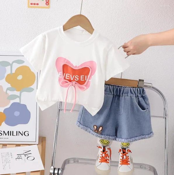 Vêtements Enfants Enfants Baby Cost Summer Girls Cartoon T-shirt à manches courtes et shorts en denim Two Piece Piect Toddler Infant tenues
