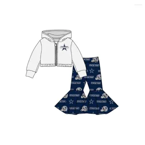 Kledingsets Kinderen Boutique Schoolteam's Print Bell Broek Hoodie Jas Top Meisjeskleding Set Aanpasbare Melkzijde