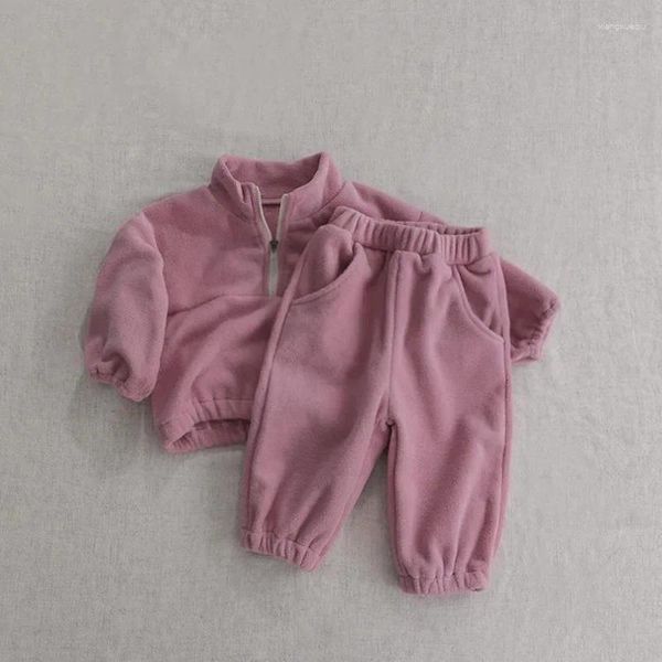 Conjuntos de ropa Niños Niños y niñas Conjunto de invierno con media cremallera Cuello de pie Jersey Top Pantalones Fleece