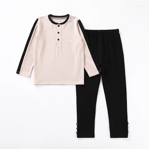 Conjuntos de ropa Ropa para niños Conjunto de 2 piezas Top y pantalones largos Casual con apertura frontal Algodón Niños Parches negros Mangas