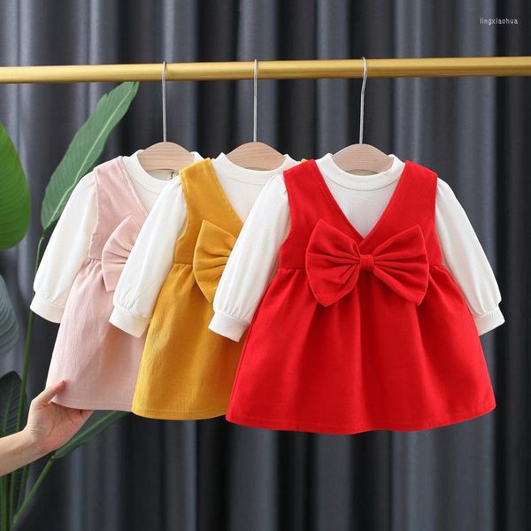 Conjuntos de ropa para niños, ropa para niñas, traje de princesa dulce para niñas, camiseta de manga larga para bebés, vestido con lazo, 2 uds. Para niños