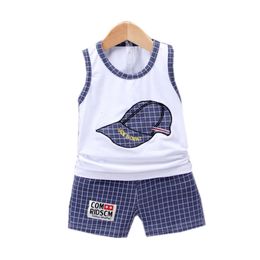 Kleding Sets Kinderen Katoen Schattige Baby Jongen Meisje Geborduurde Hoed Vest Shorts 2 Stuks Sets Baby Cartoon Mode Kleding trainingspakken 230630