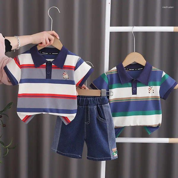 Ensembles de vêtements enfants coton été bébé garçons vêtements broder bandes t-shirts shorts 2 pièces/ensemble infantile enfants mode enfant en bas âge survêtement