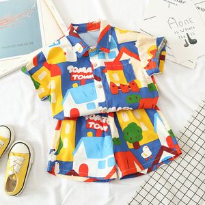 Kledingsets Kindermodedeksels Set voor babyjongens Girls Summer Cute Full Printing Shirt Shorts 2pcs Pak Kids Casual 230407